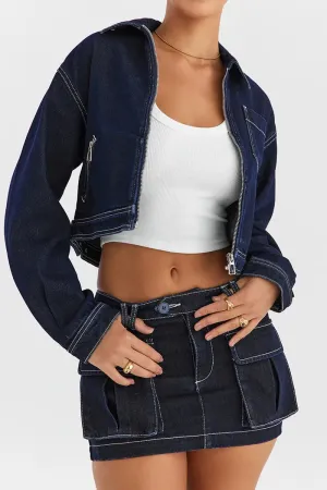 StreetVibe Cropped Denim Zip-Up Jacket