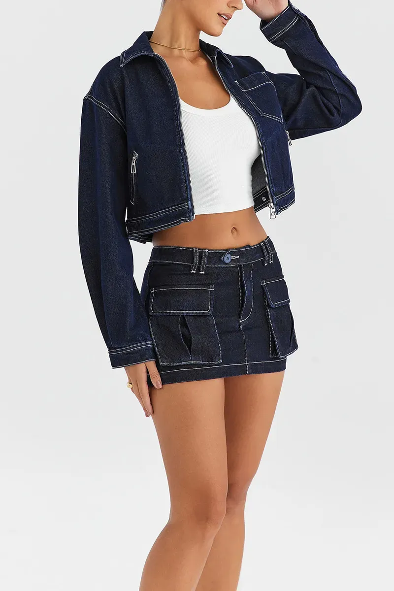 StreetVibe Cropped Denim Zip-Up Jacket