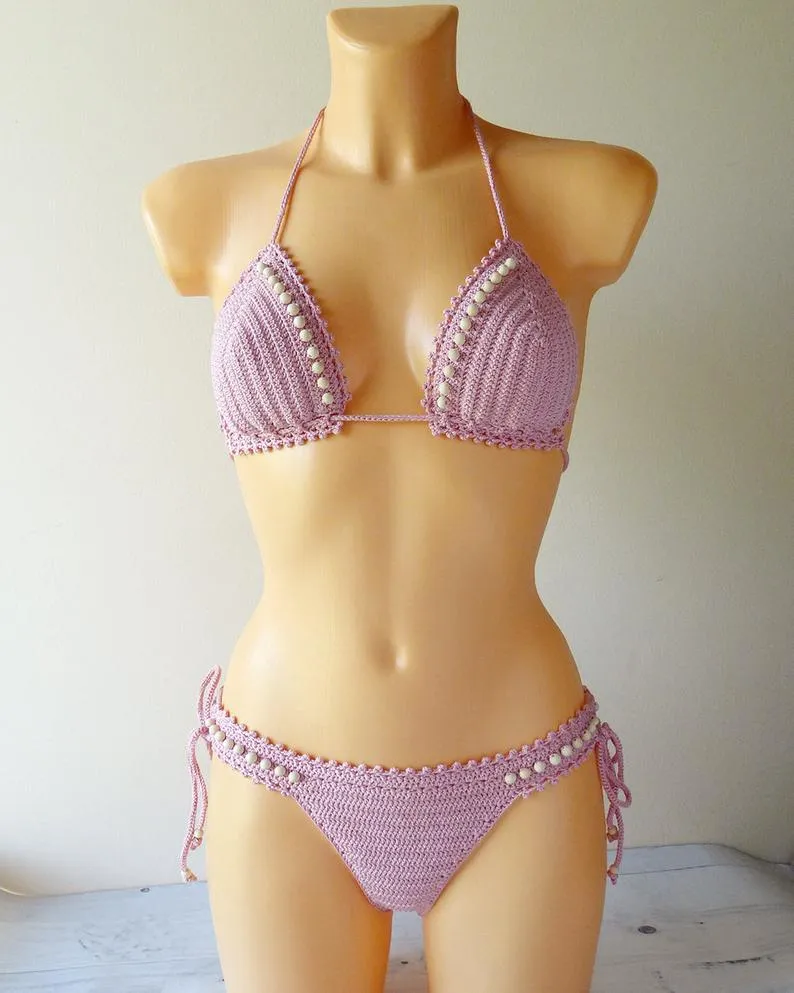 Sunsapote Crocheted Bikini Set With Beads