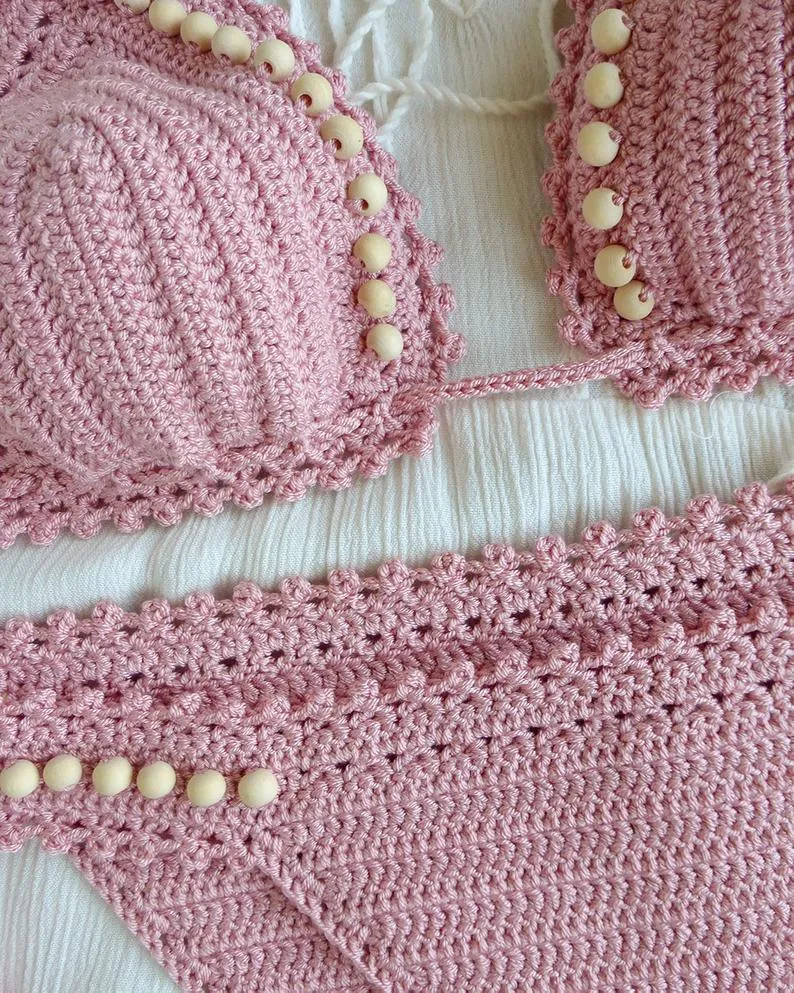 Sunsapote Crocheted Bikini Set With Beads