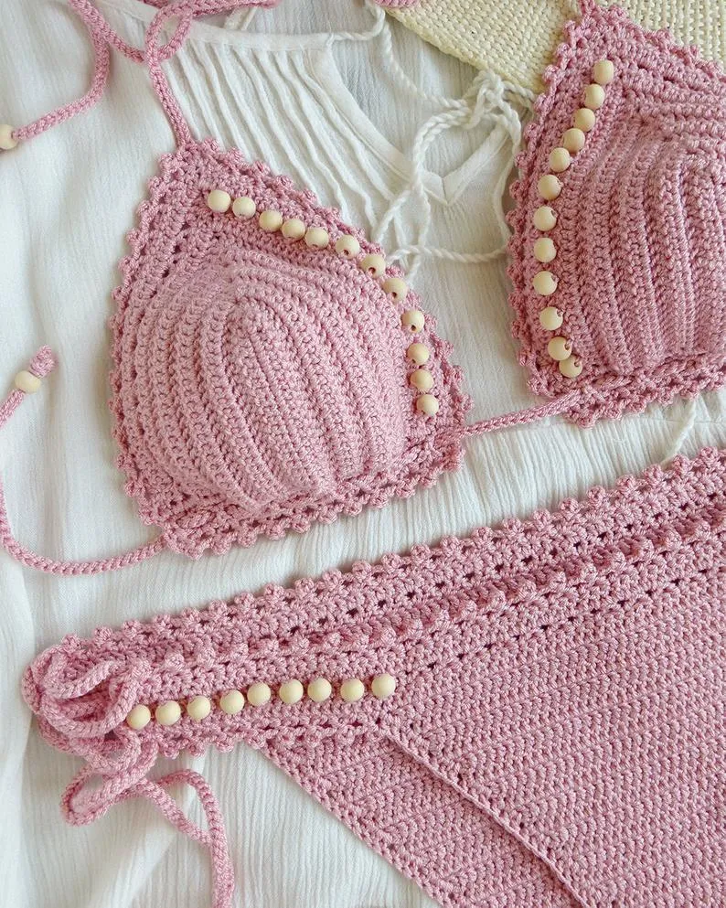 Sunsapote Crocheted Bikini Set With Beads