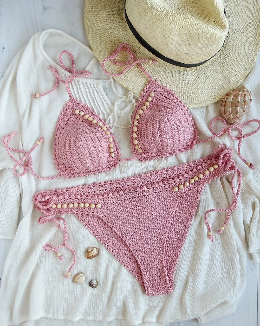 Sunsapote Crocheted Bikini Set With Beads
