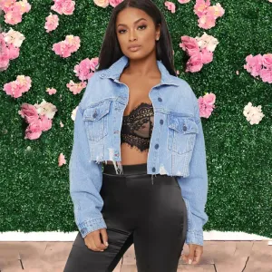 Swagger Cropped Distressed Denim Jacket