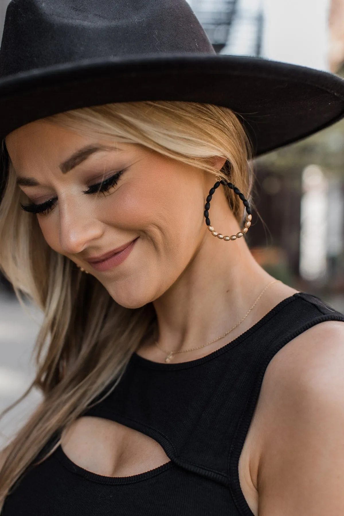 Take Your Pick Teardrop Earrings- Black & Gold