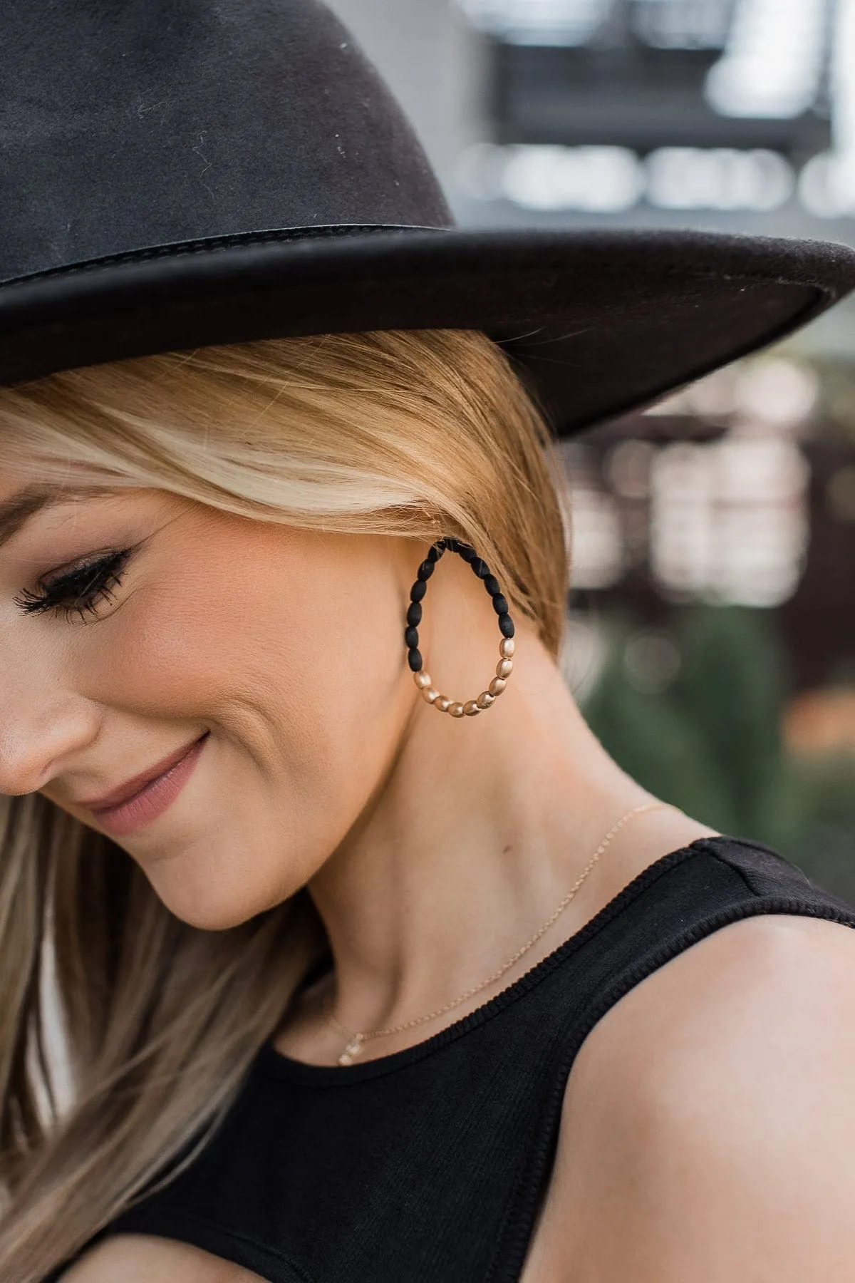 Take Your Pick Teardrop Earrings- Black & Gold