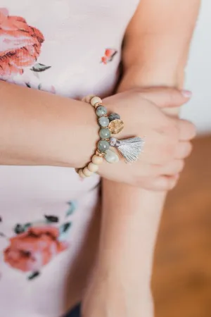 Tassel & Seashell Single Beaded Bracelet - Sand