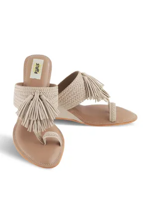 Tassle Low K Wedges Taupe