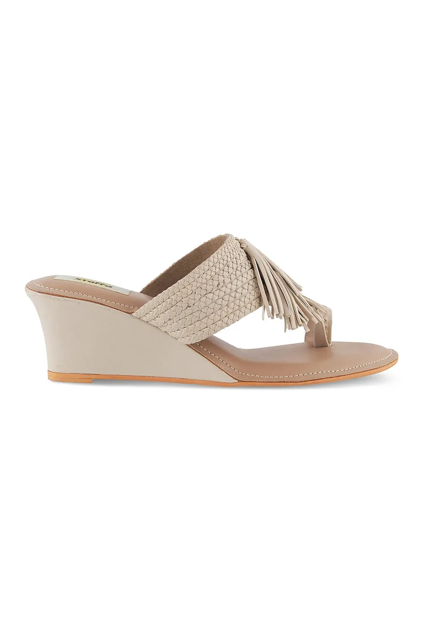 Tassle Low K Wedges Taupe