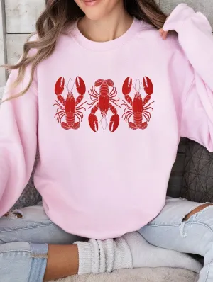 Three Red Lobster Graphic Crewneck Sweatshirt