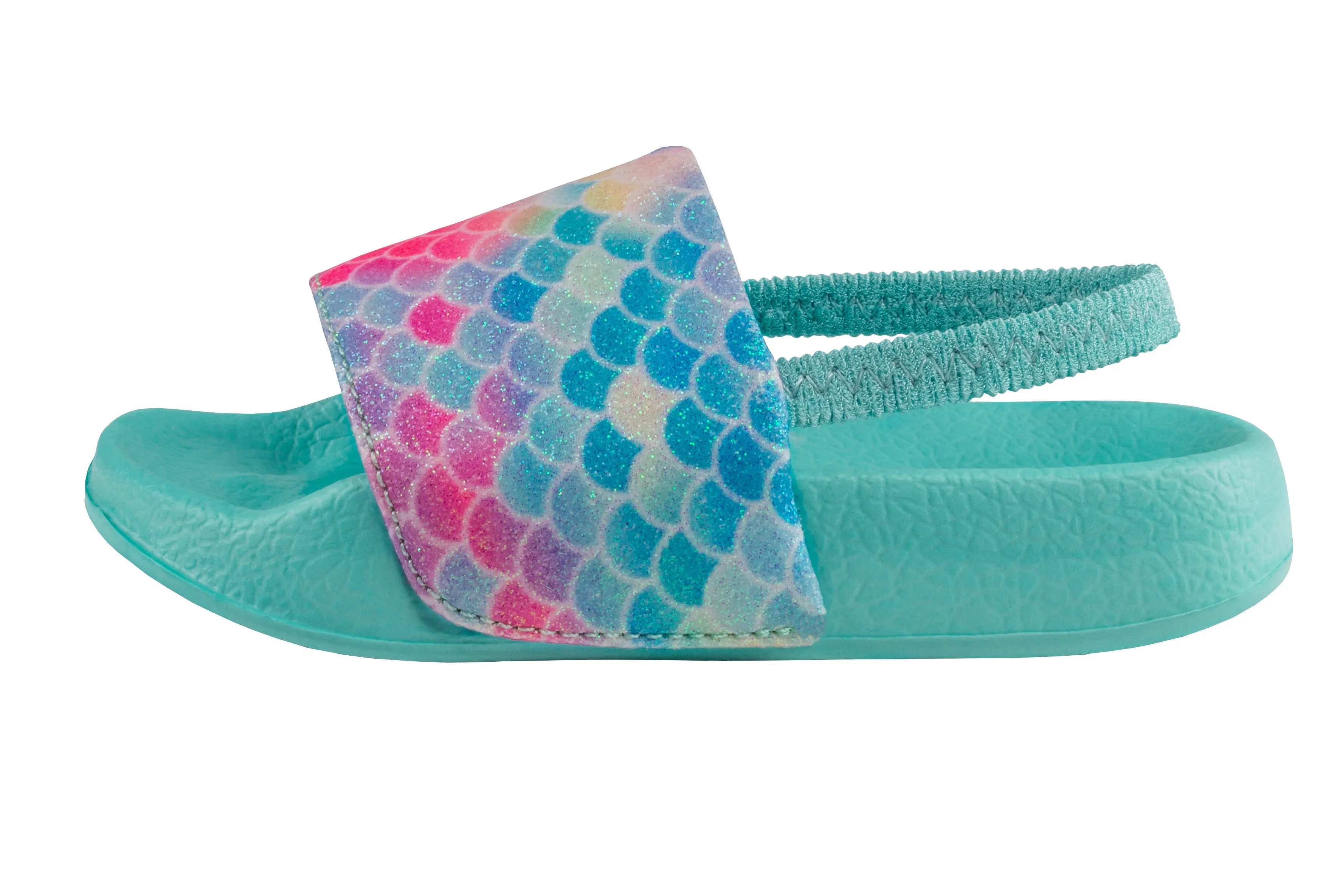 Toddler Girls Pastel Glitter Rainbow Mermaid Slide with Elastic Backstrap