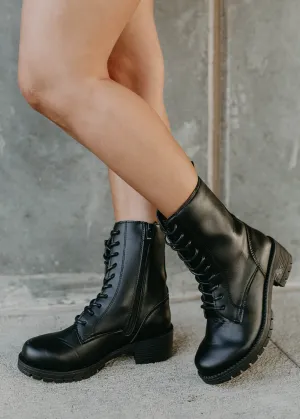 Tressa Patent Combat Boot - Black
