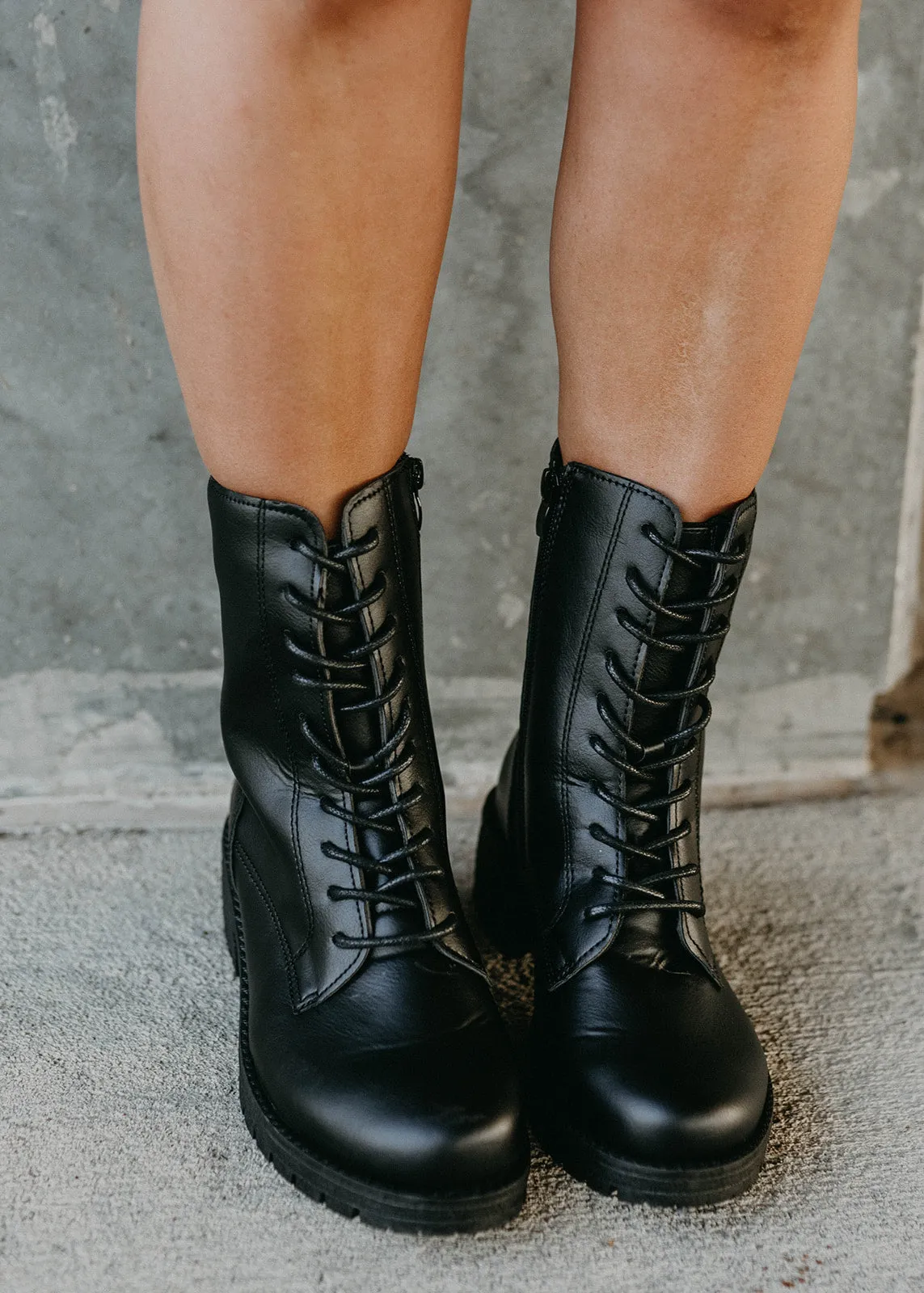 Tressa Patent Combat Boot - Black