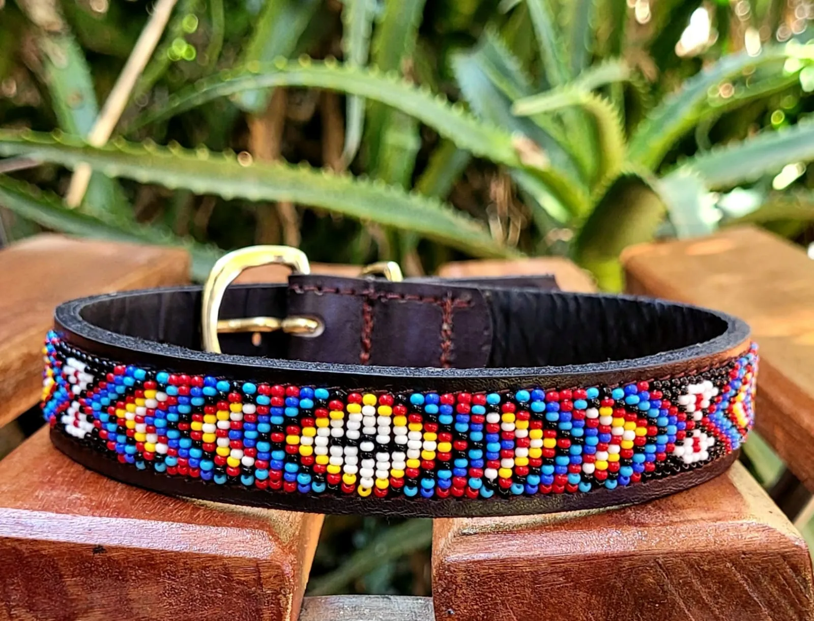 Tribal Maasai Beaded Leather Dog Collar