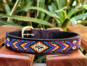Tribal Maasai Beaded Leather Dog Collar