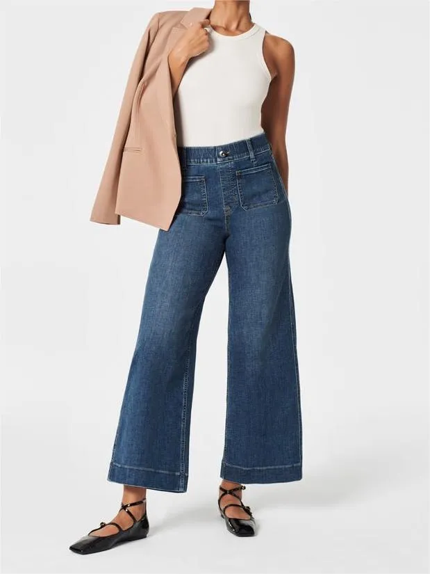 Tummy Control Cropped Wide-Leg Jeans