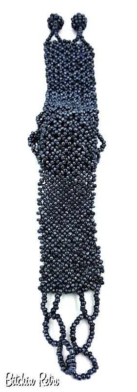 Victorian Beaded Bracelet and Seed Bead Rose with Gothic Dramatic Style