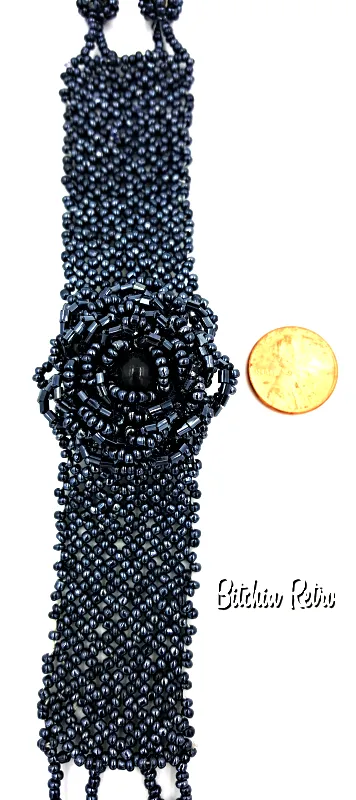 Victorian Beaded Bracelet and Seed Bead Rose with Gothic Dramatic Style