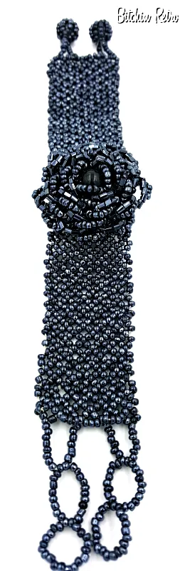 Victorian Beaded Bracelet and Seed Bead Rose with Gothic Dramatic Style