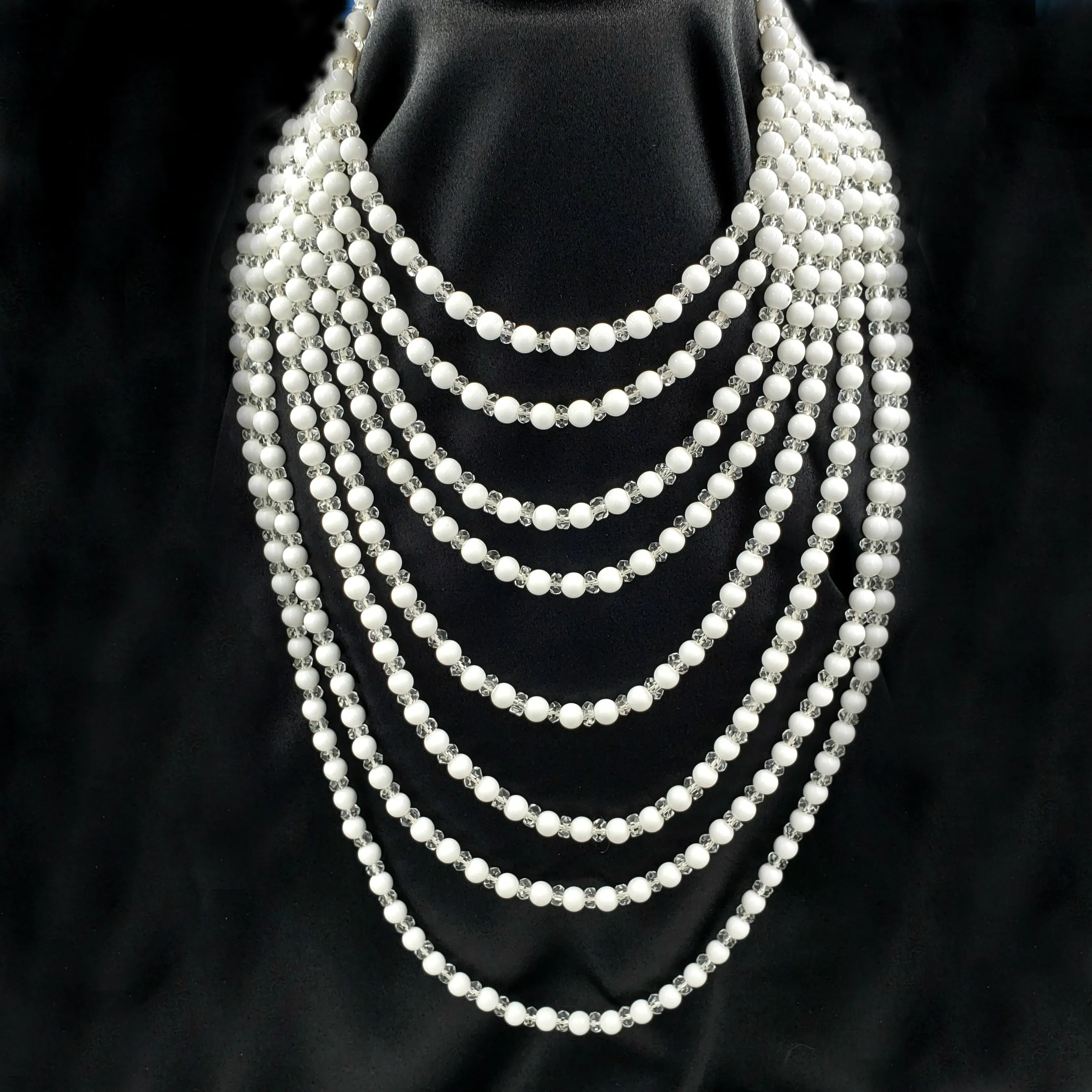 Vintage Beaded Statement Necklace With Eight Graduated Strands