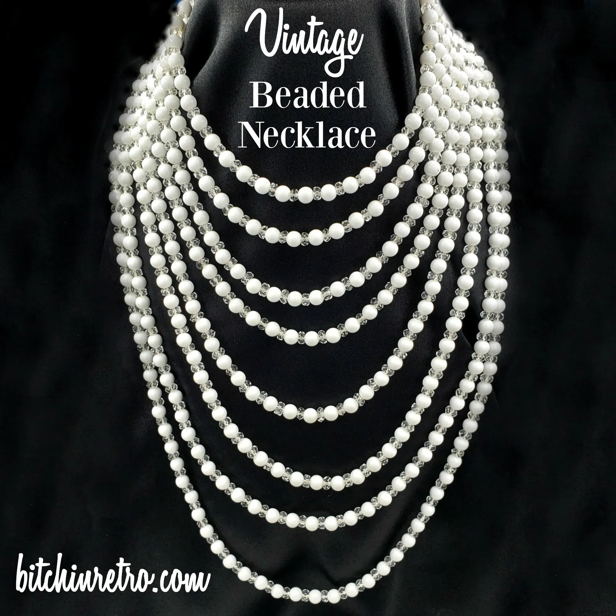 Vintage Beaded Statement Necklace With Eight Graduated Strands