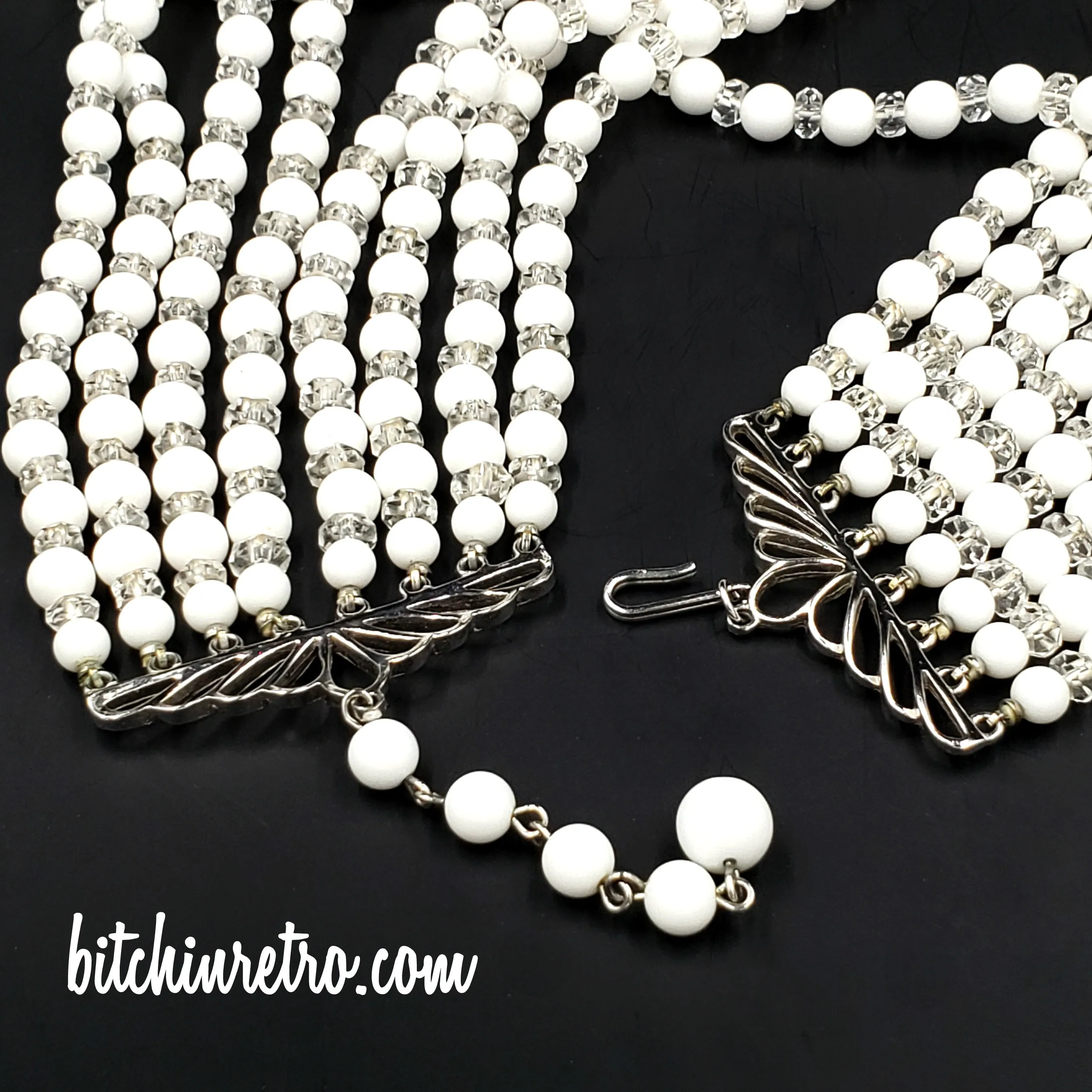 Vintage Beaded Statement Necklace With Eight Graduated Strands