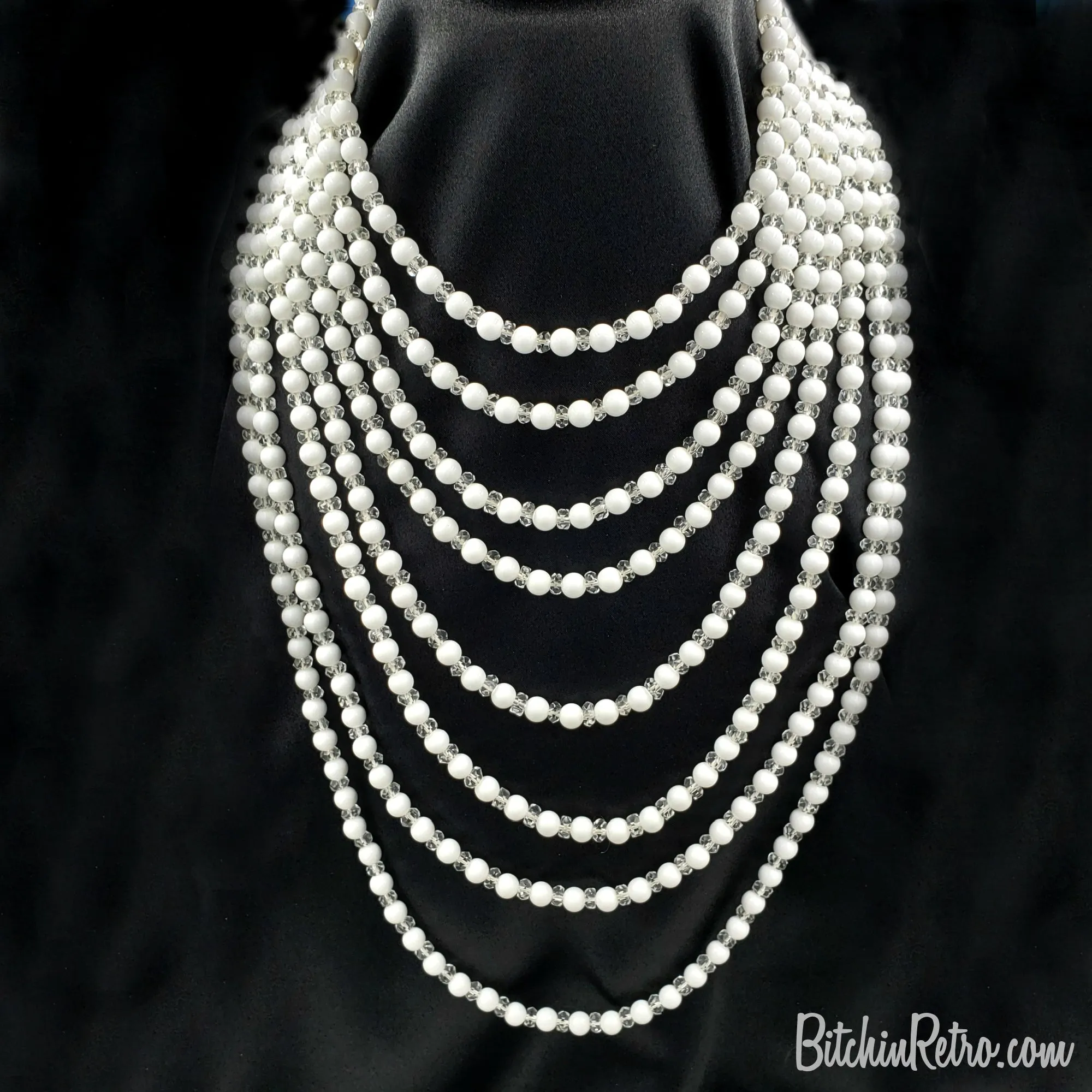 Vintage Beaded Statement Necklace With Eight Graduated Strands