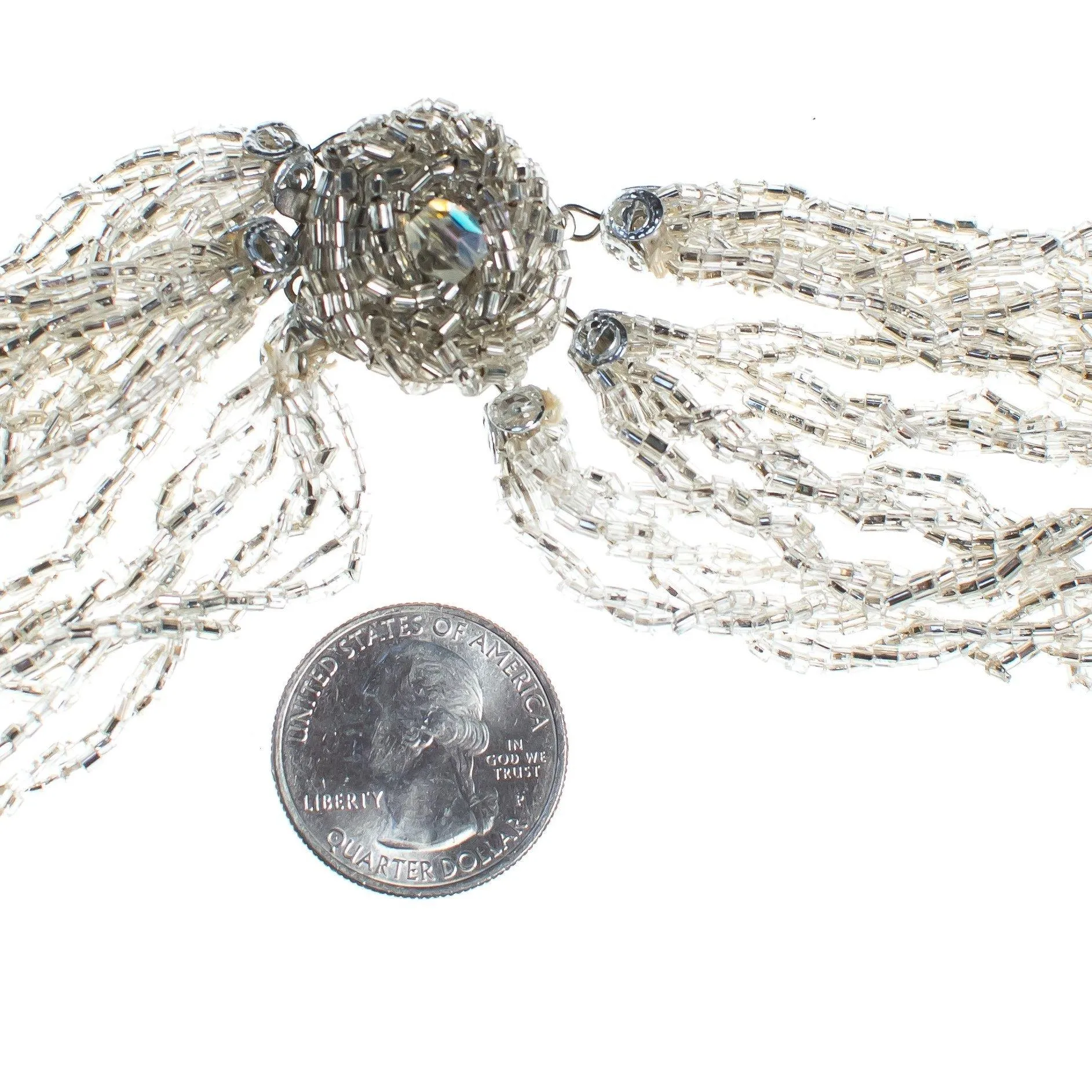 Vintage Made in Japan Silver Glitter Bead Multi Strand Torsade Necklace