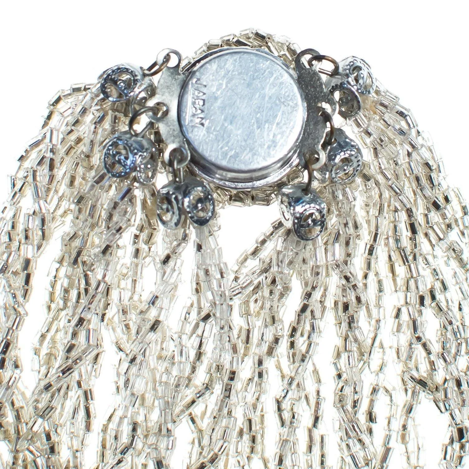 Vintage Made in Japan Silver Glitter Bead Multi Strand Torsade Necklace