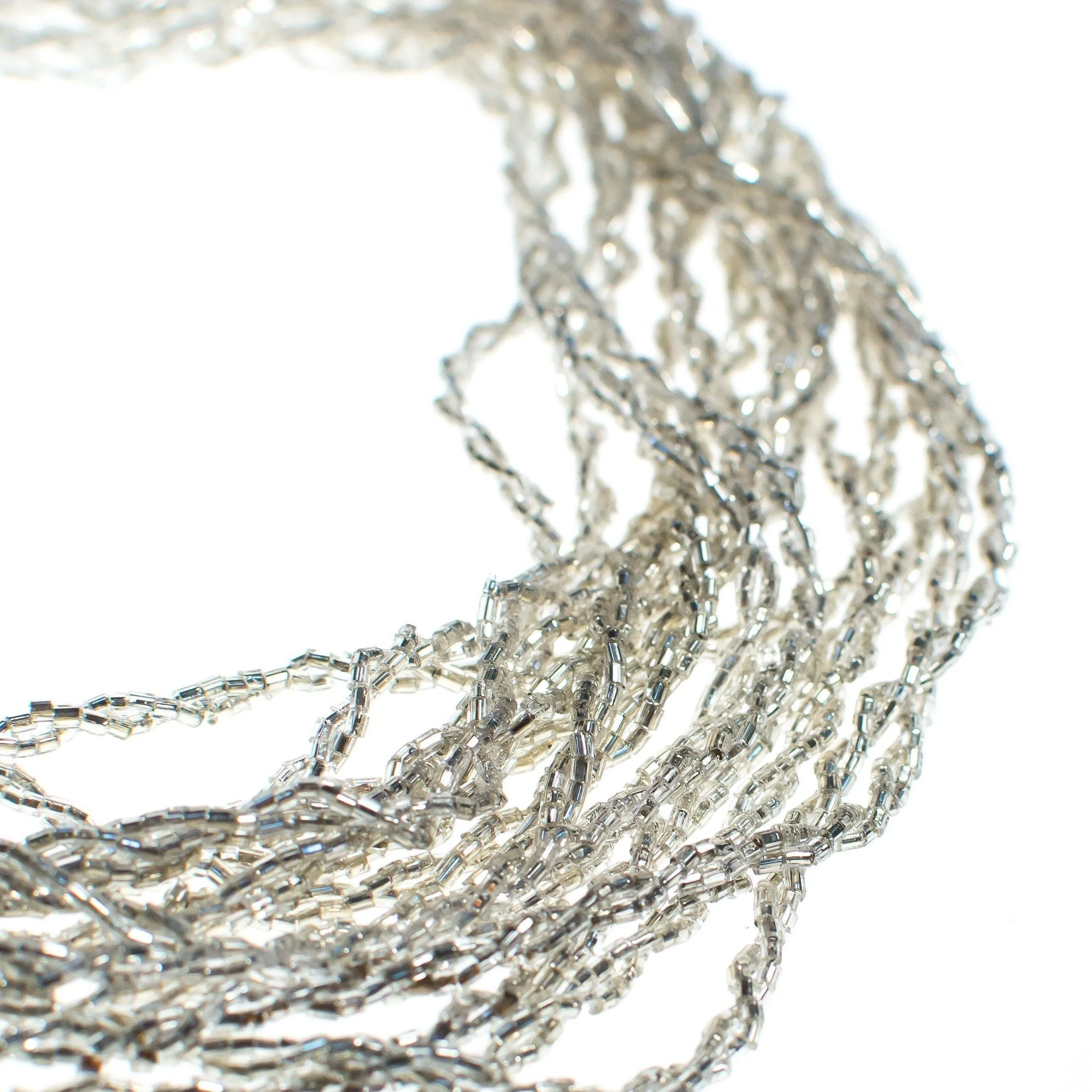 Vintage Made in Japan Silver Glitter Bead Multi Strand Torsade Necklace