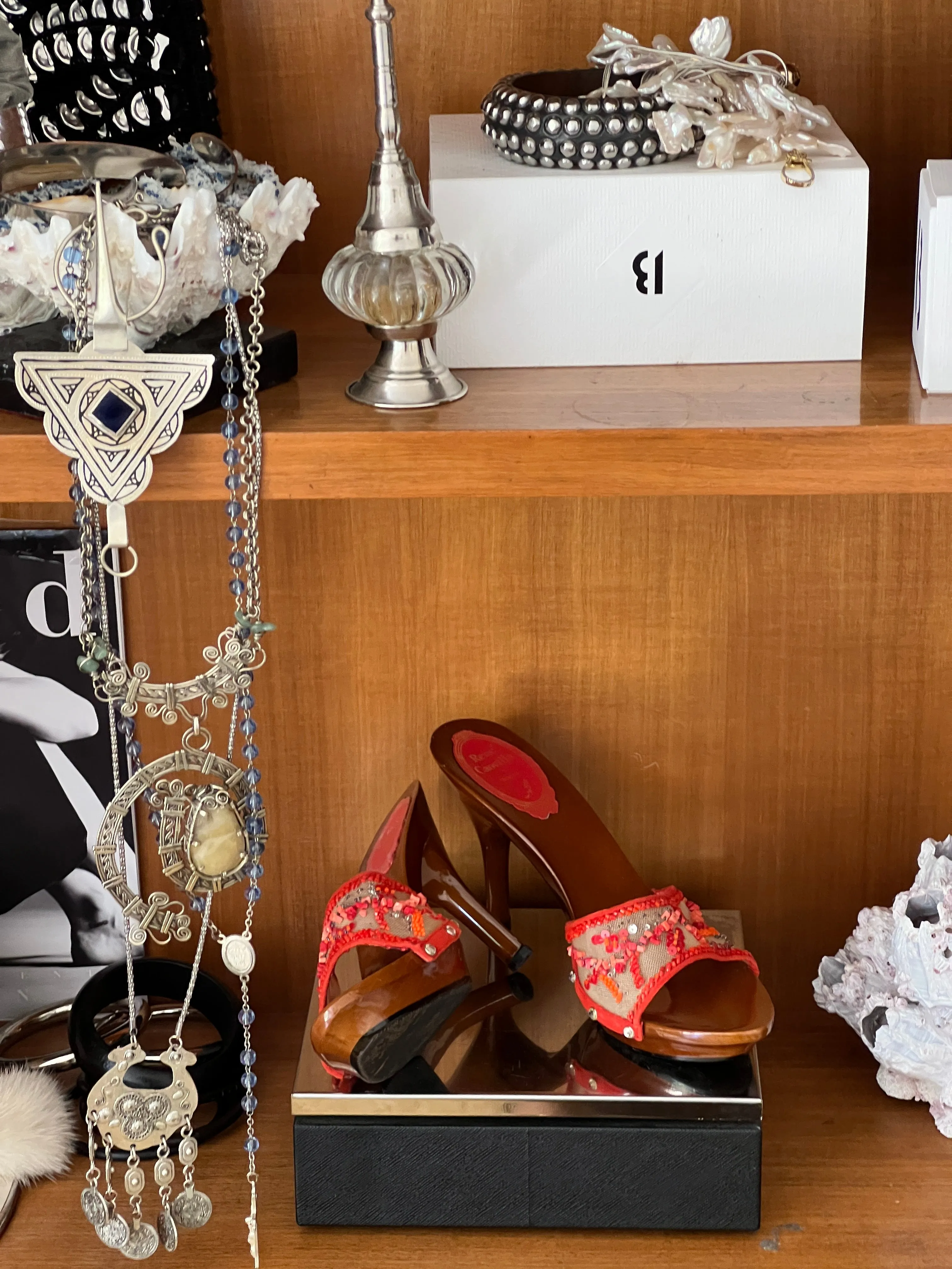 Vintage Rene Caovilla mesh red beaded mule heels / 36