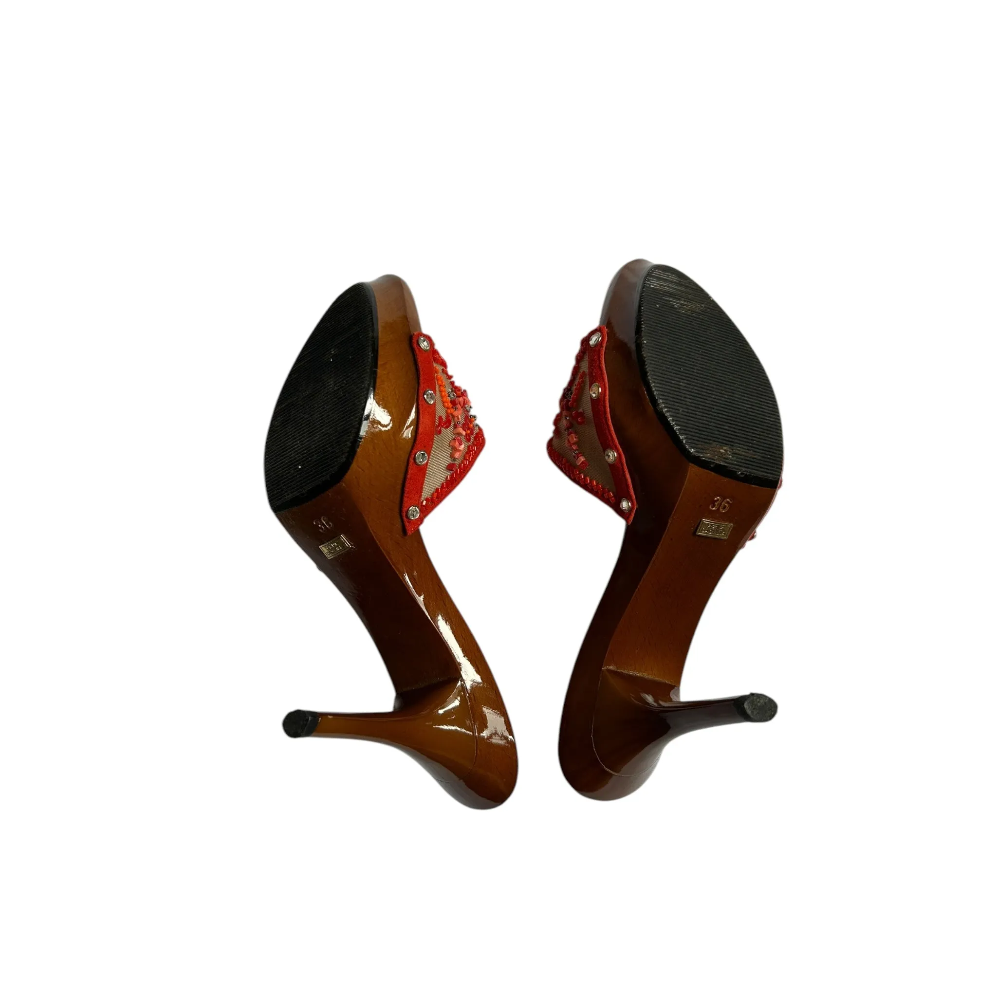 Vintage Rene Caovilla mesh red beaded mule heels / 36