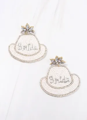 White Bride Cowboy Hat Earrings