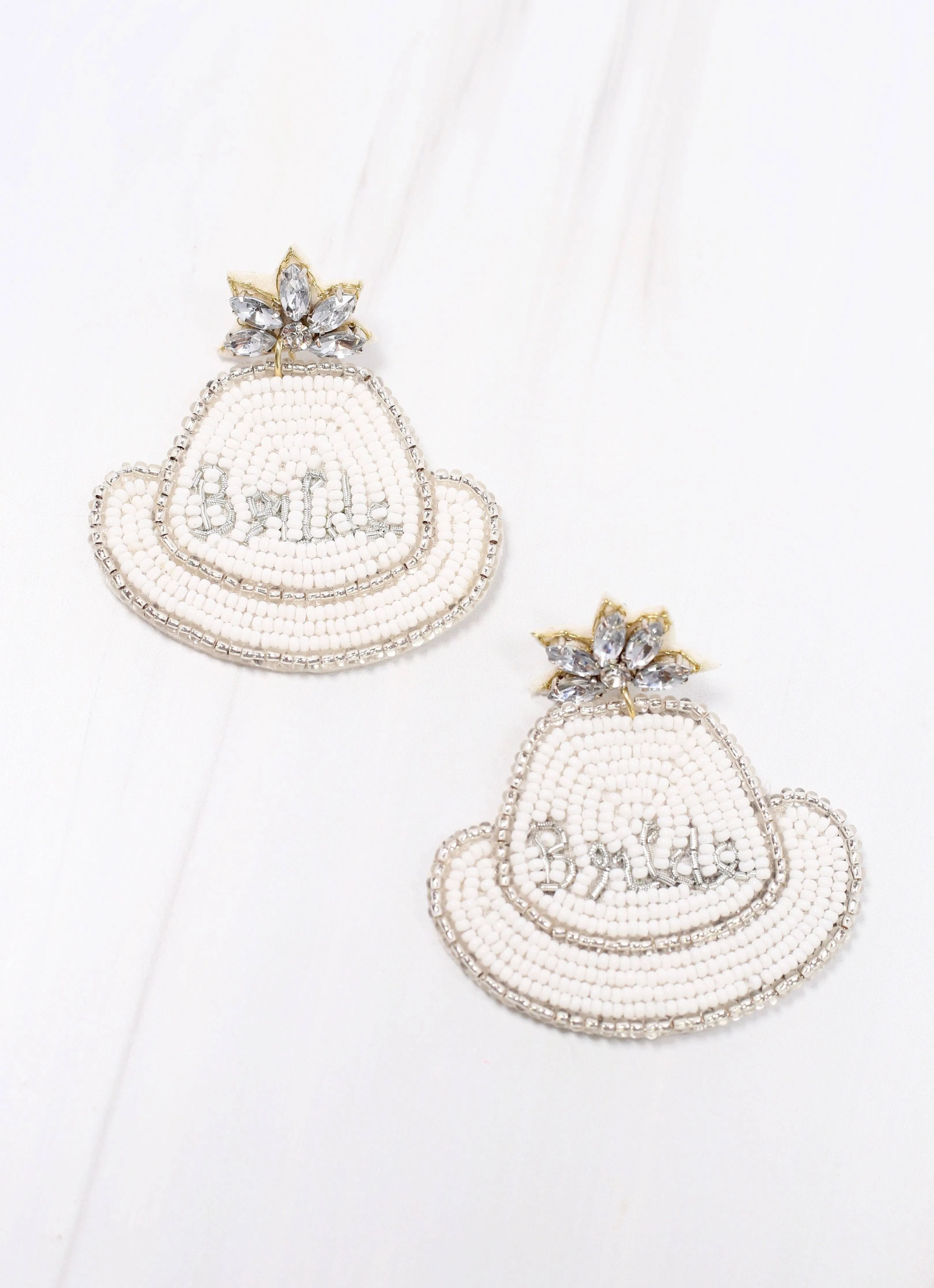 White Bride Cowboy Hat Earrings