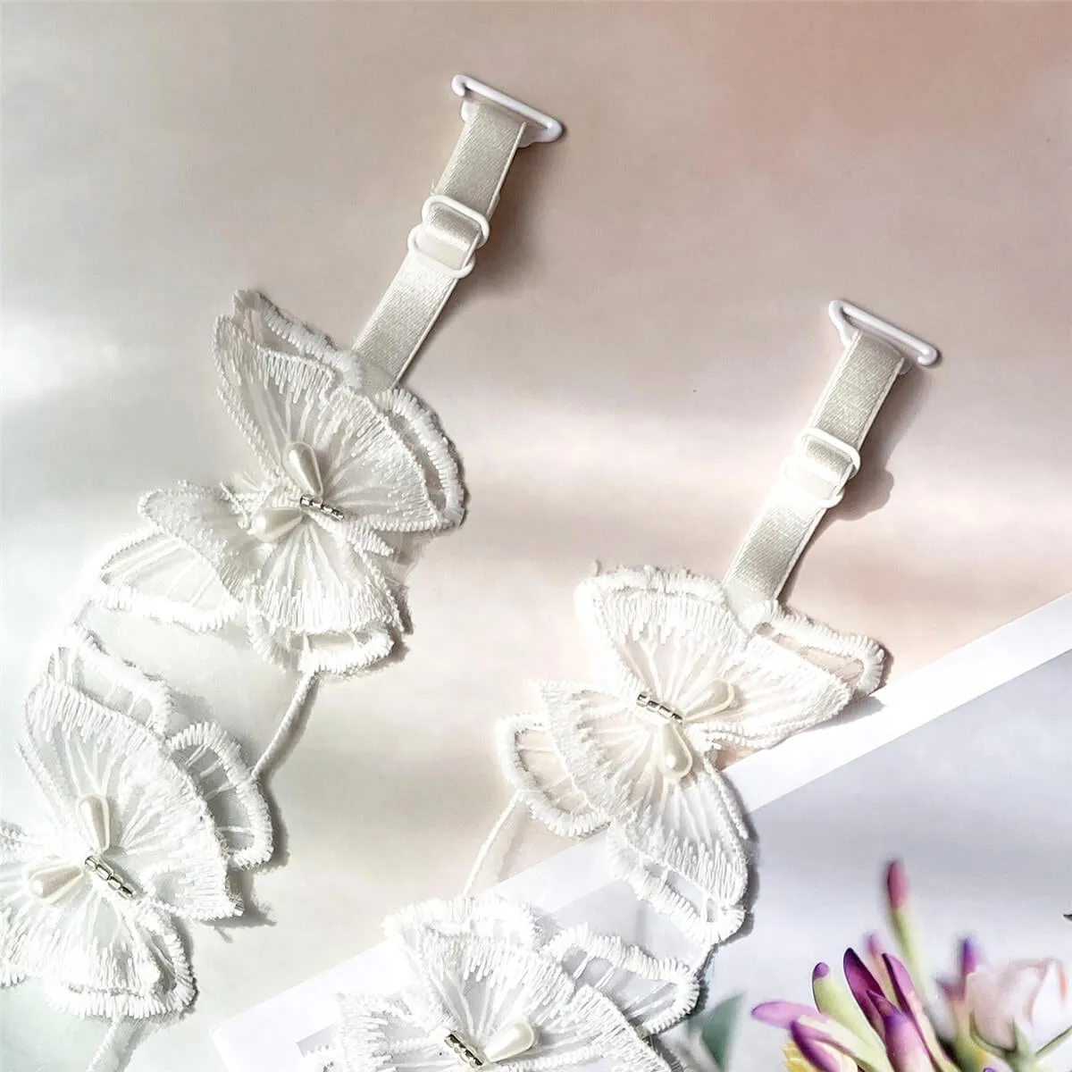 White Butterfly Bra Straps
