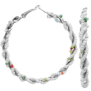 White Intertwined Beaded Hoop Earrings