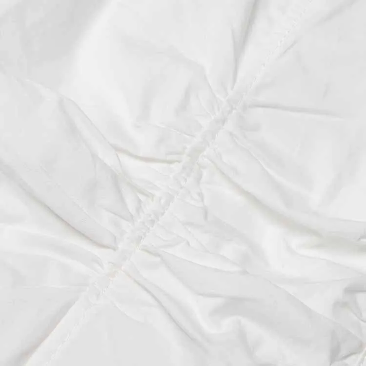 Women Beading Buttons White Blouse Pleated Bubble Sleeve Shirt White Shirt