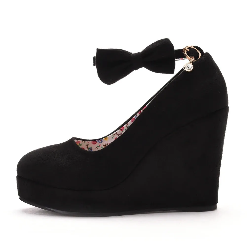 Women Bowknot Buckle Wedges Sandals