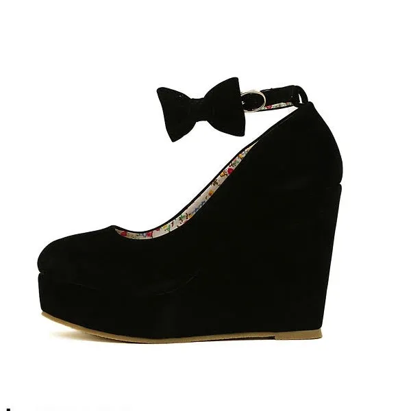 Women Bowknot Buckle Wedges Sandals
