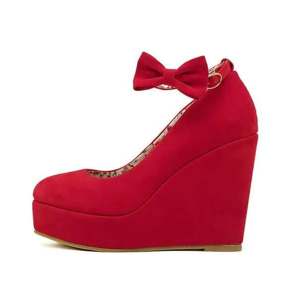 Women Bowknot Buckle Wedges Sandals