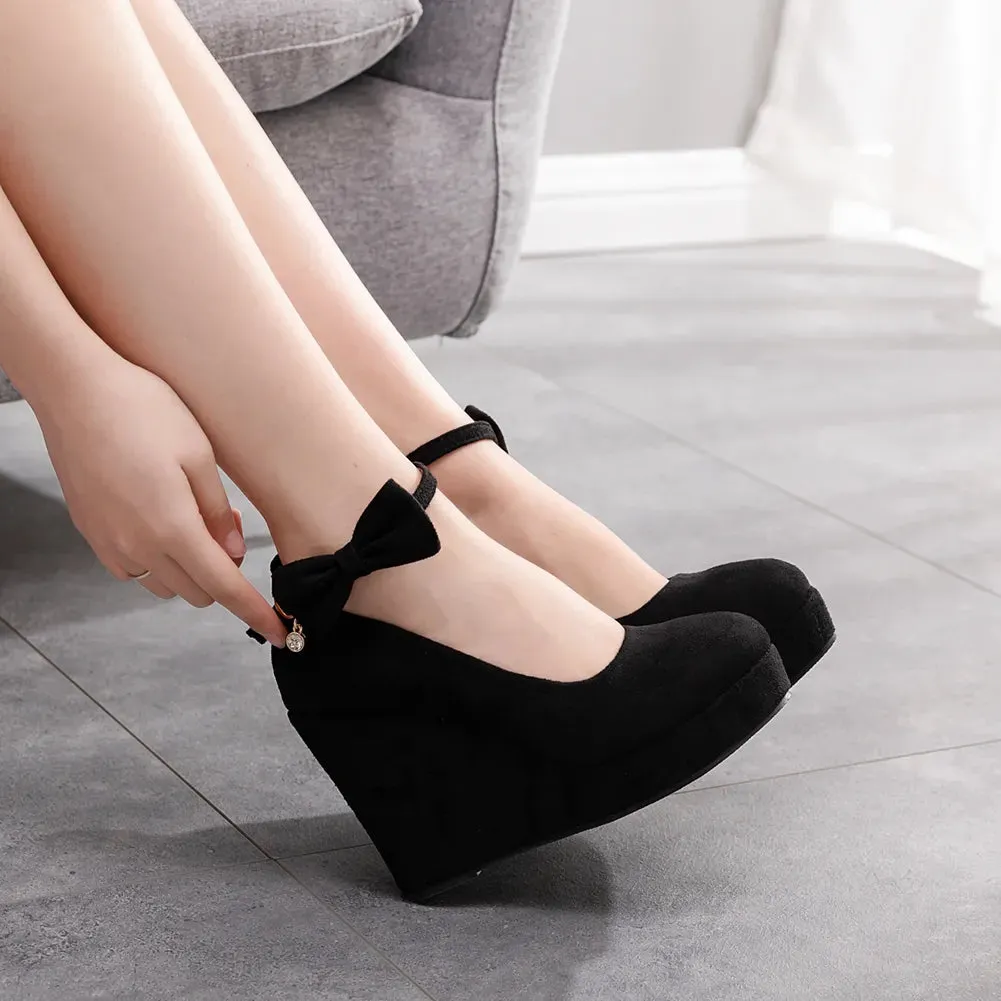 Women Bowknot Buckle Wedges Sandals