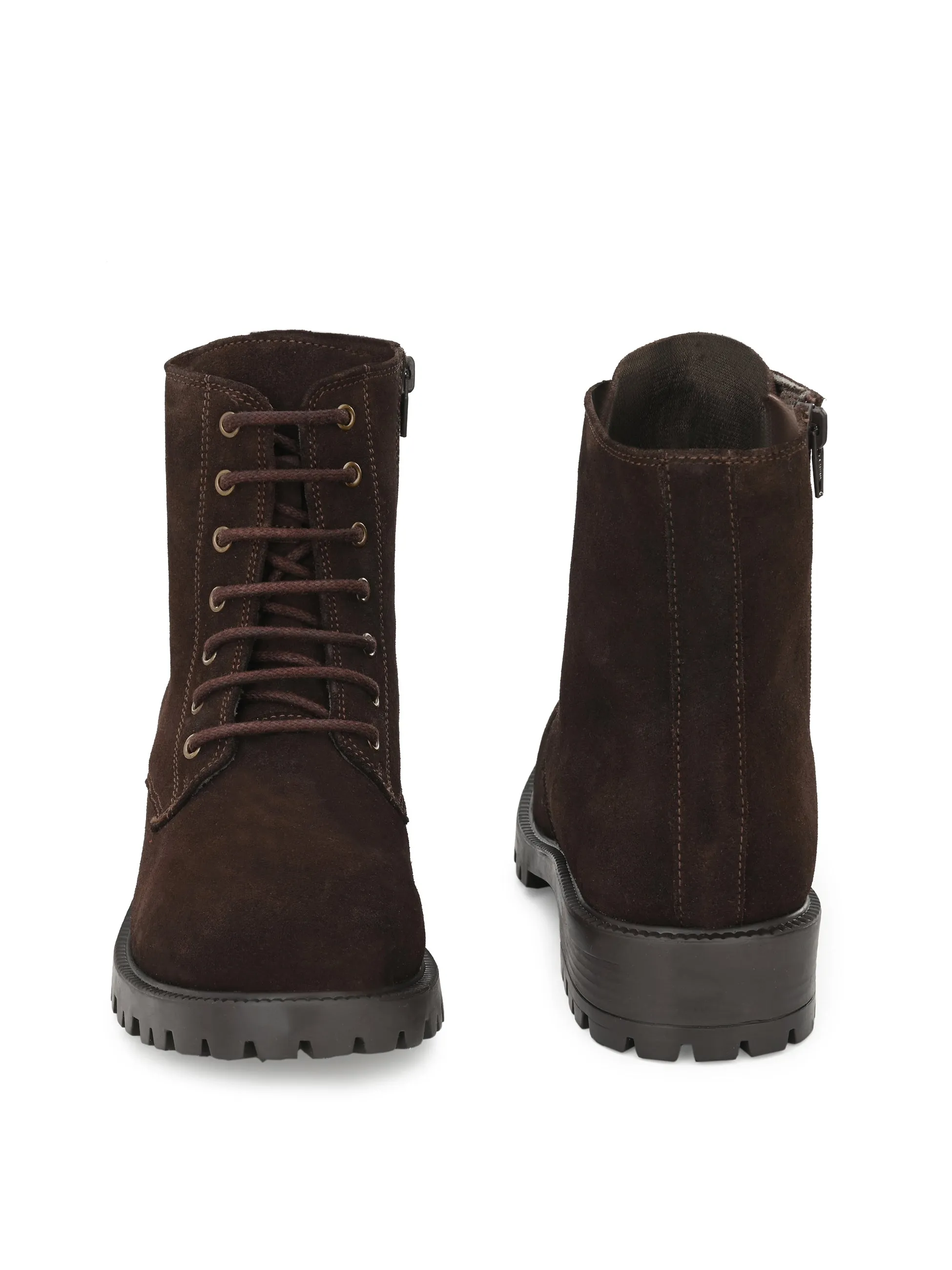 Women's Suede Lace-Ups with Zip High Ankle Boots