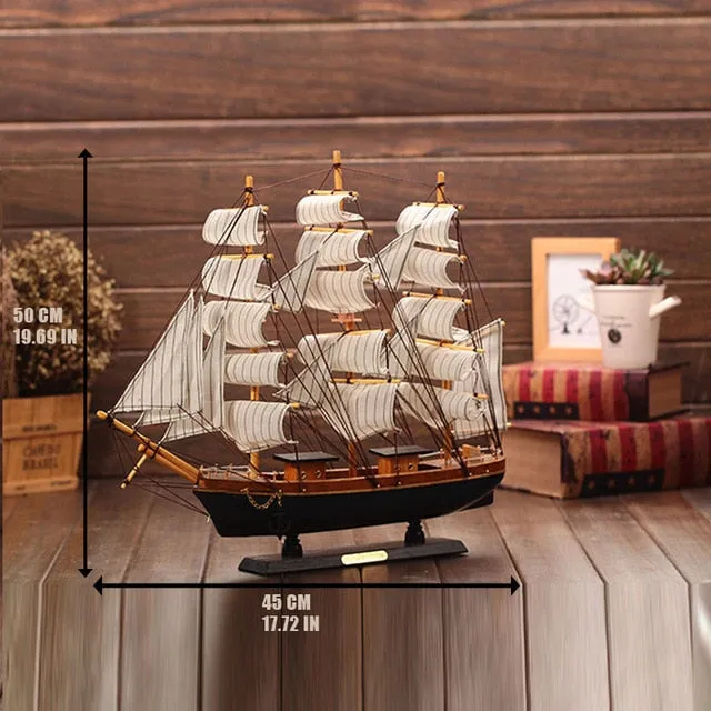 Wooden Ship Model Nautical Decor Home Crafts Figurines Miniatures Marine Blue Wooden Sailing Ship Wood Boat Decoration Crafts