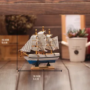 Wooden Ship Model Nautical Decor Home Crafts Figurines Miniatures Marine Blue Wooden Sailing Ship Wood Boat Decoration Crafts