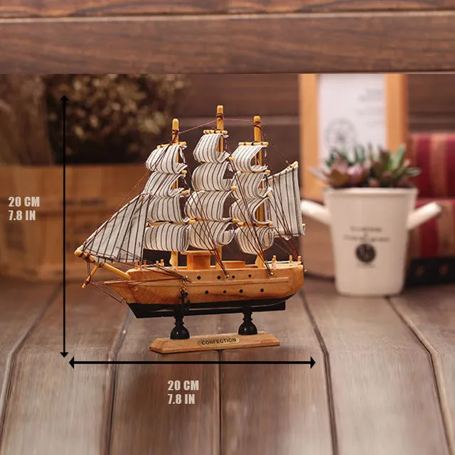 Wooden Ship Model Nautical Decor Home Crafts Figurines Miniatures Marine Blue Wooden Sailing Ship Wood Boat Decoration Crafts