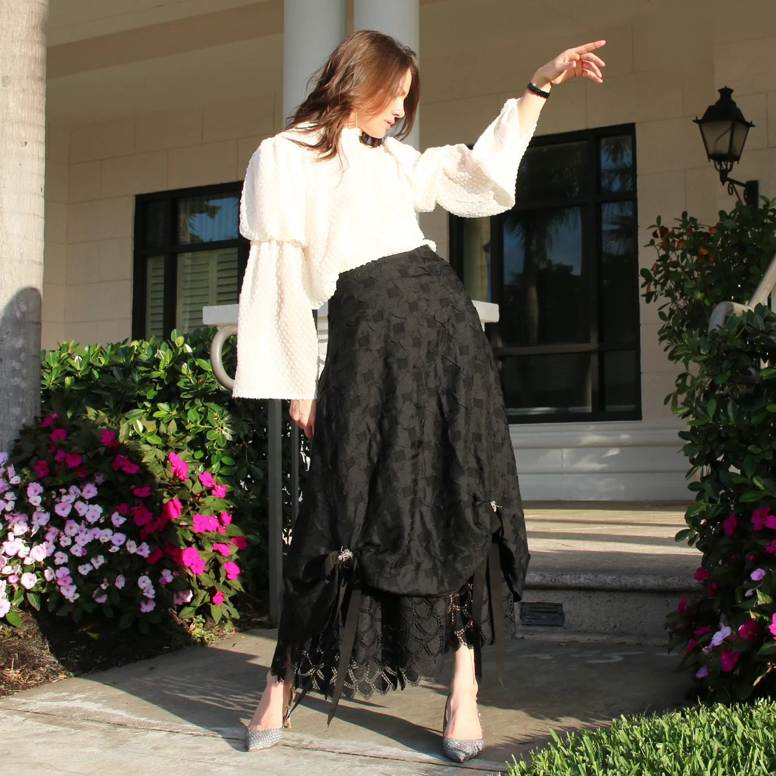 Wool Embellished Bee Ankle Length Skirt