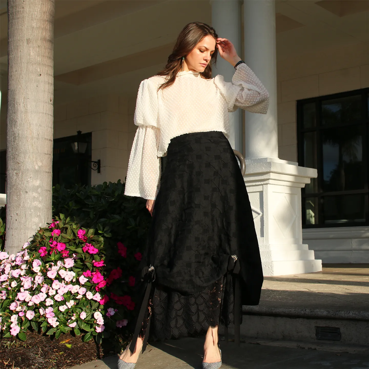 Wool Embellished Bee Ankle Length Skirt
