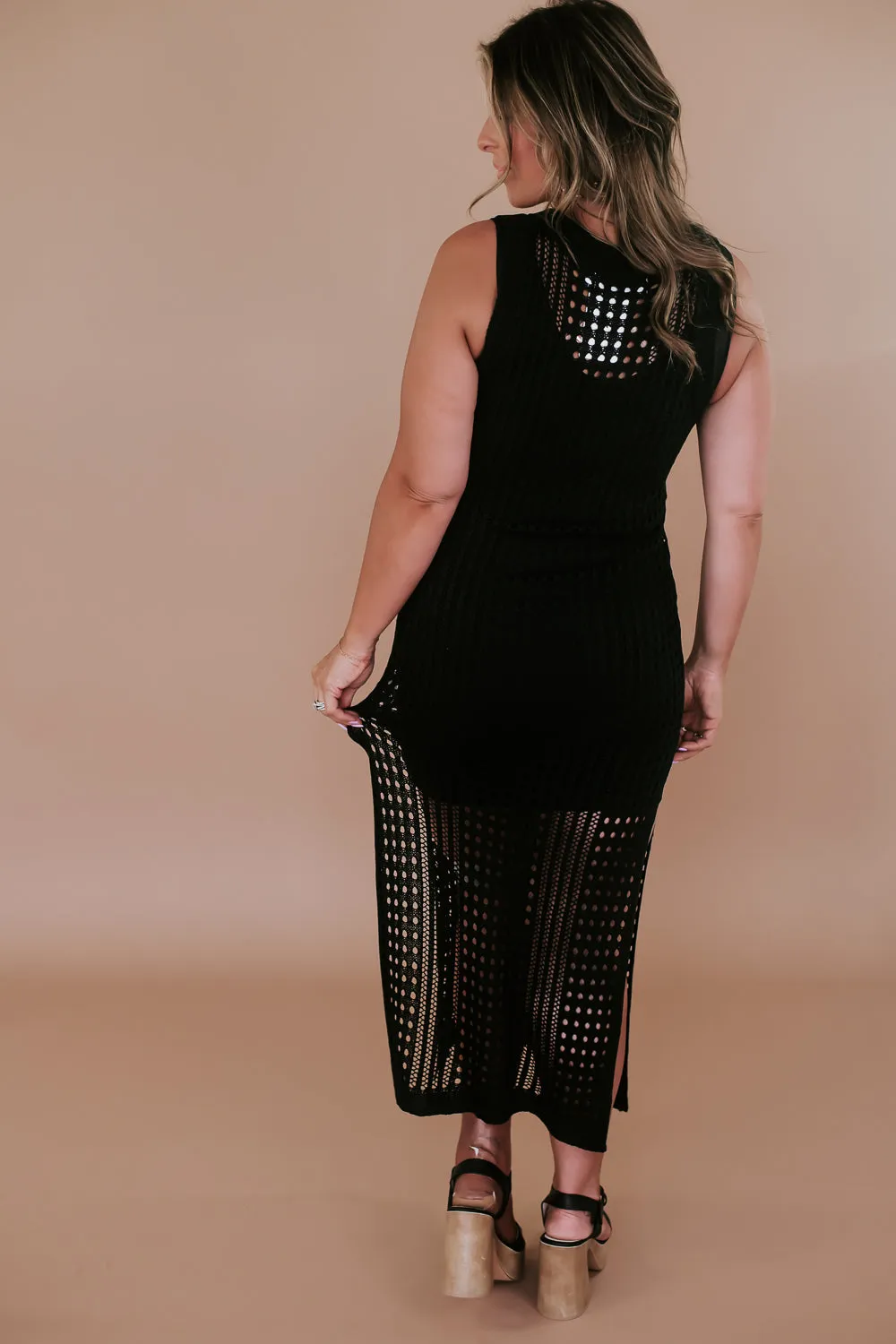 Woven Midi Dress, Black
