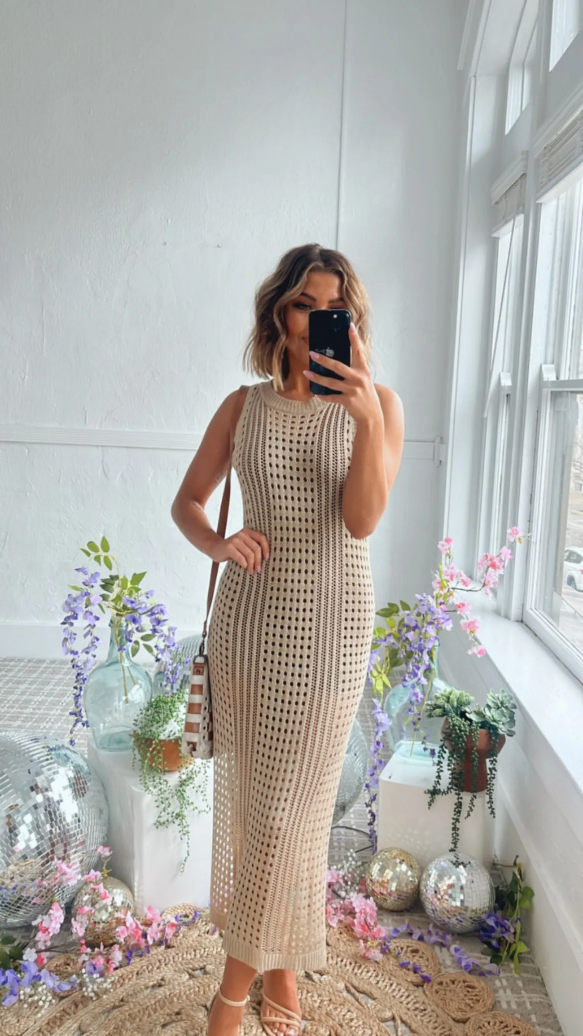 Woven Midi Dress, Tan