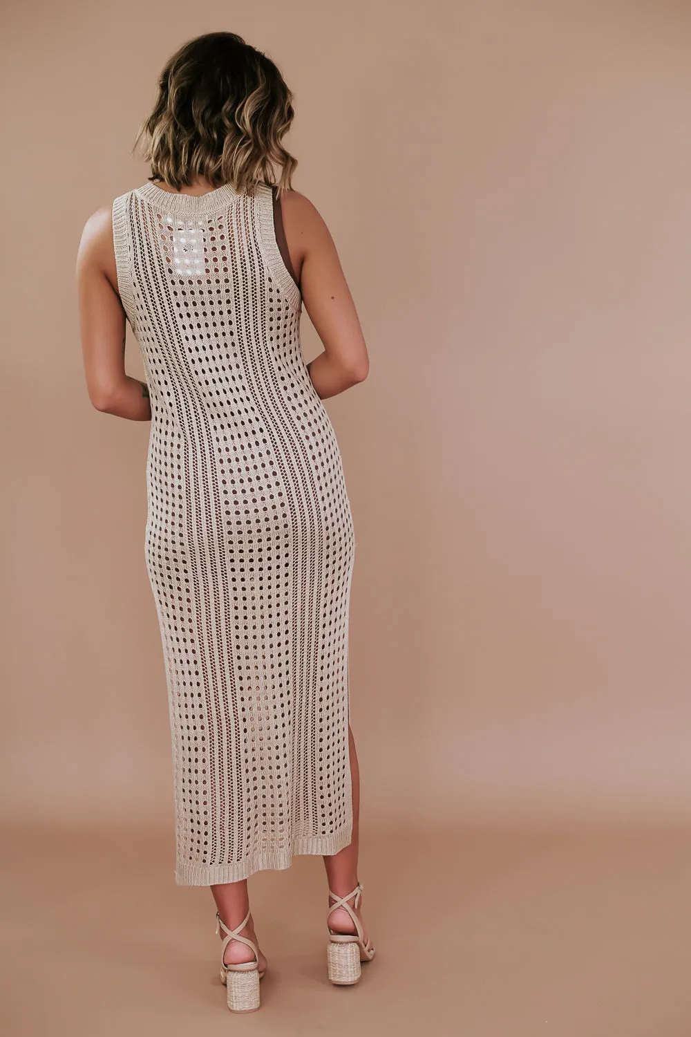 Woven Midi Dress, Tan