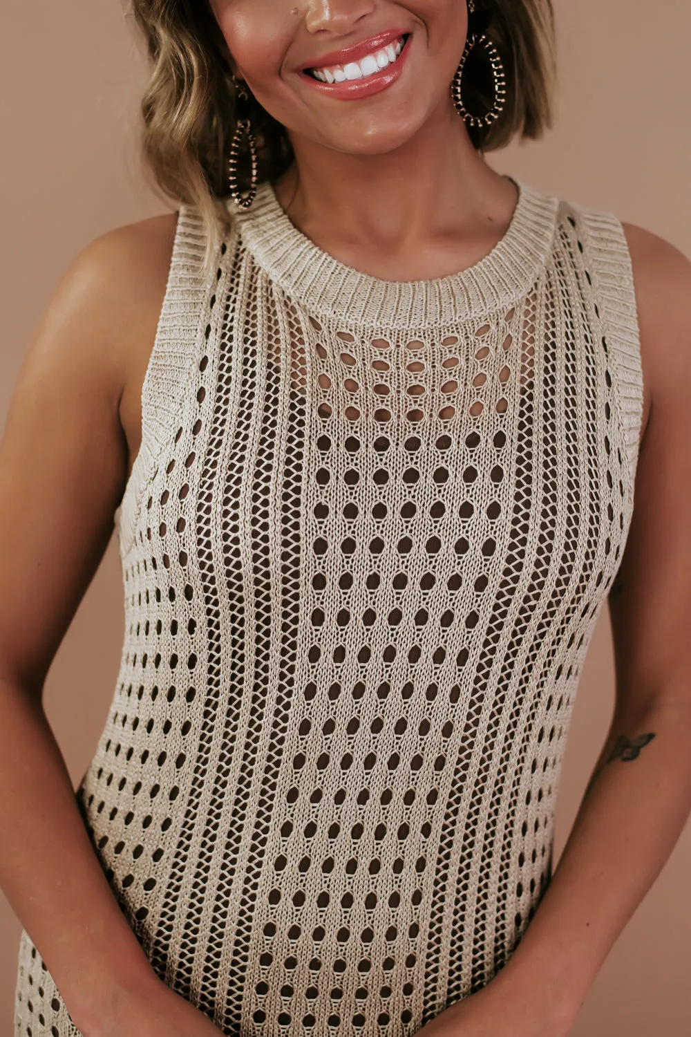 Woven Midi Dress, Tan